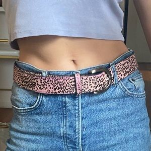 Free People Pink Animal Print Fur Belt